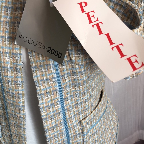 FOCUS 2000 sz 6P fitted blazer jacket pale blue & gray plaid business office NWT - Picture 4 of 11